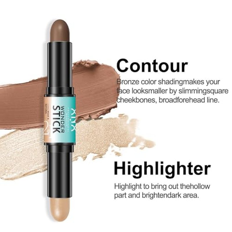 Contour Stick, 2Pcs Dual-Ended Highlighter Makeup Pen & Contouring Stick for Face Shaping, long-lasting smooth bronzer cream and highlighter sticks, a makeup kit for all skin tones (1#+2#, A)