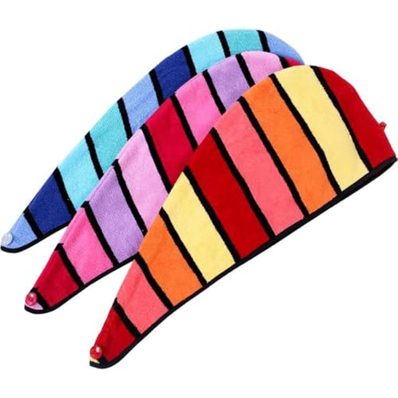 Wenlly 2 Pack 100% Cotton Hair Drying Towel, Hair Towel wrap with Button for Women, Shower Head Towel, Dry Hair Turban (red & Blue)