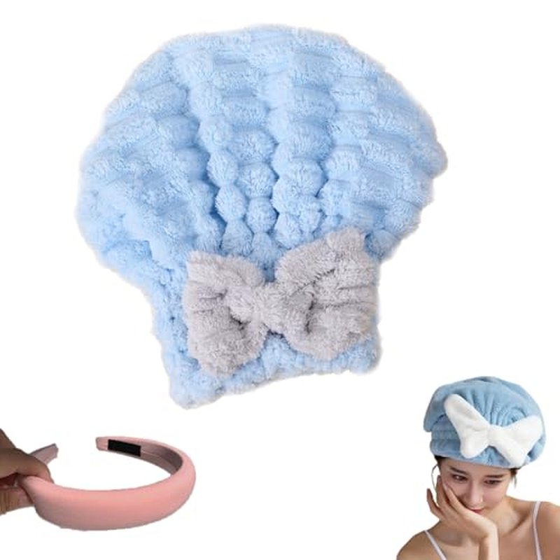 hwqsad Efficient Hair Towel Wrap for Women, Super Absorbent Hair Towel Wrap for Women, New Super Absorbent Hair Towel Wrap for Wet Hair, Dry Quickly and Naturally, Anti Frizz (Blue b)