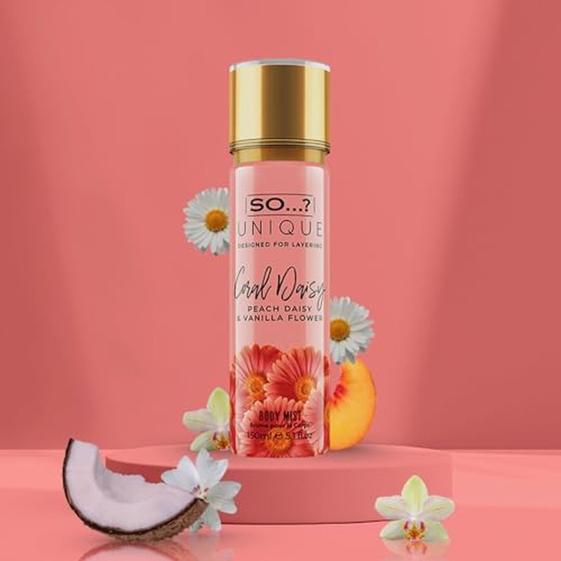 So…?… Unique Coral Daisy Body Mist - Perfume for Women - Gourmand Fruity Vanilla Perfume - Gifts for Women - Body Spray for Women - 5.1 oz