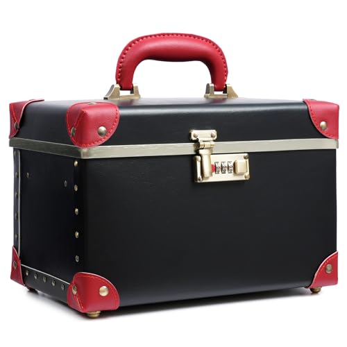 urecity Portable Retro Leather Makeup Train Case Cosmetic Organizer Case Leather Storage Box with Combination Lock (12.5", Red Crocodile)