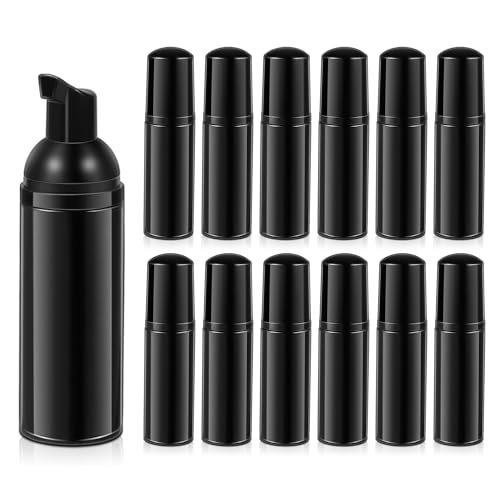 ASEVAT 12 Pcs Empty Foam Pump Bottle, 2 oz Travel Foaming Soap Dispenser, Lash Shampoo Bottle for Hand Soap, Lash Cleanser, Shampoo (Black)