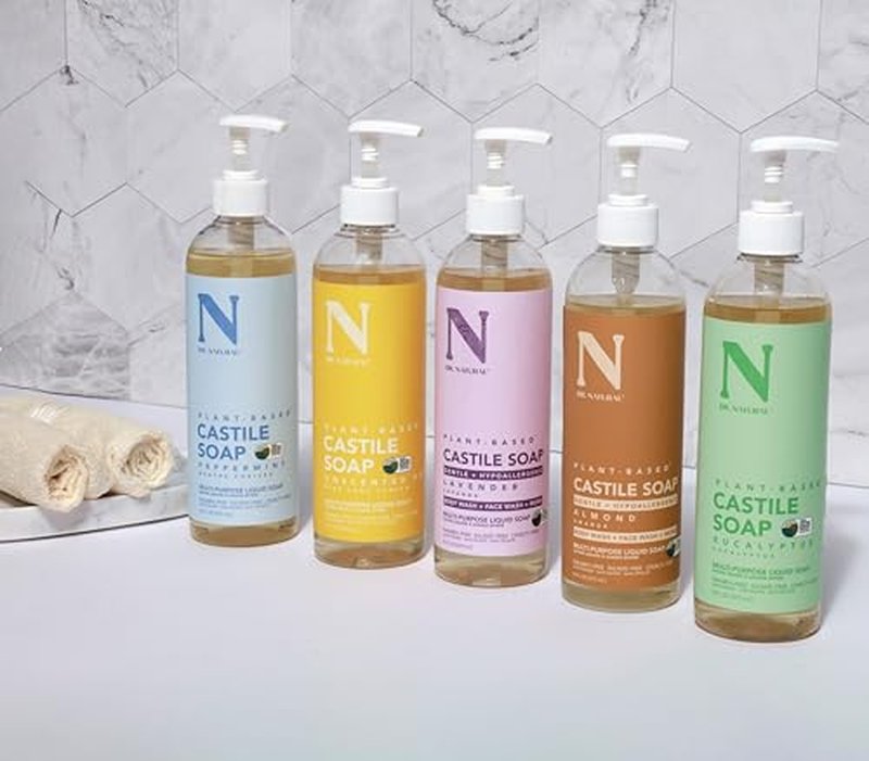 Dr. Natural Castile Liquid Soap - Multi-Use Body Wash, Shampoo and Face Wash - Hydrating Body Soap for Skin, Hair, Pets and Home - Almond - 16 oz