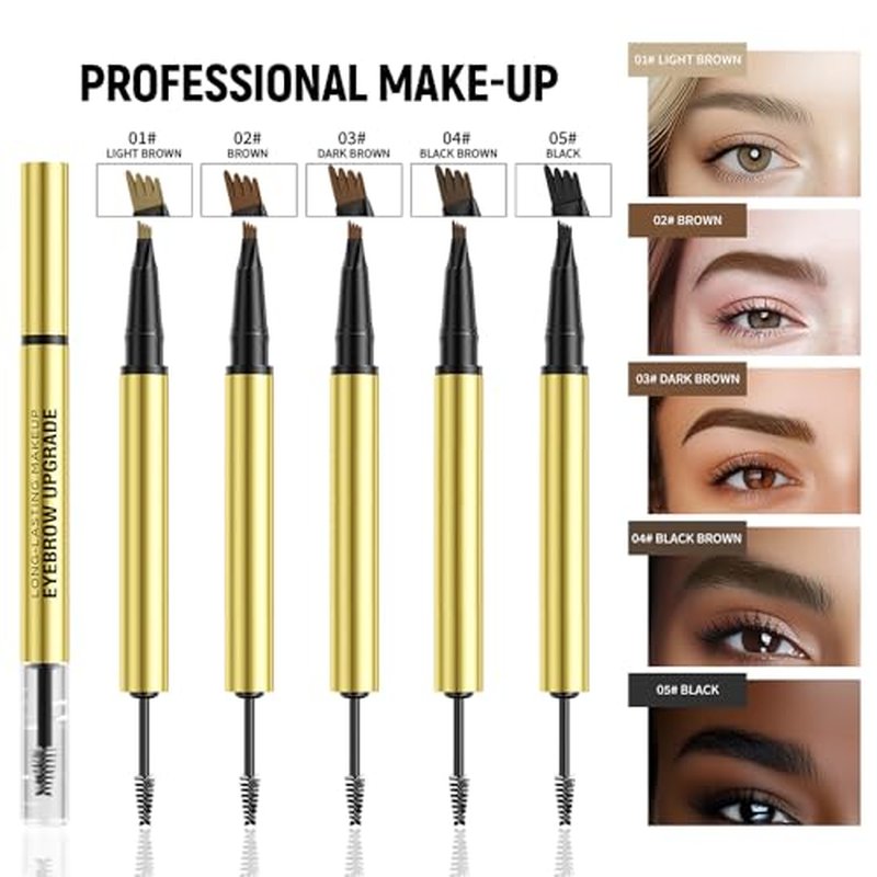 2-in-1 Microblading Eyebrow Pencil, 2025 New 3D Magic Eyebrow Microblading Pen 4 Fork Tip Eye Brow Pencils, Long Lasting Eyebrow Tattoo Pencil for Women Makeup (1# Light Brown)