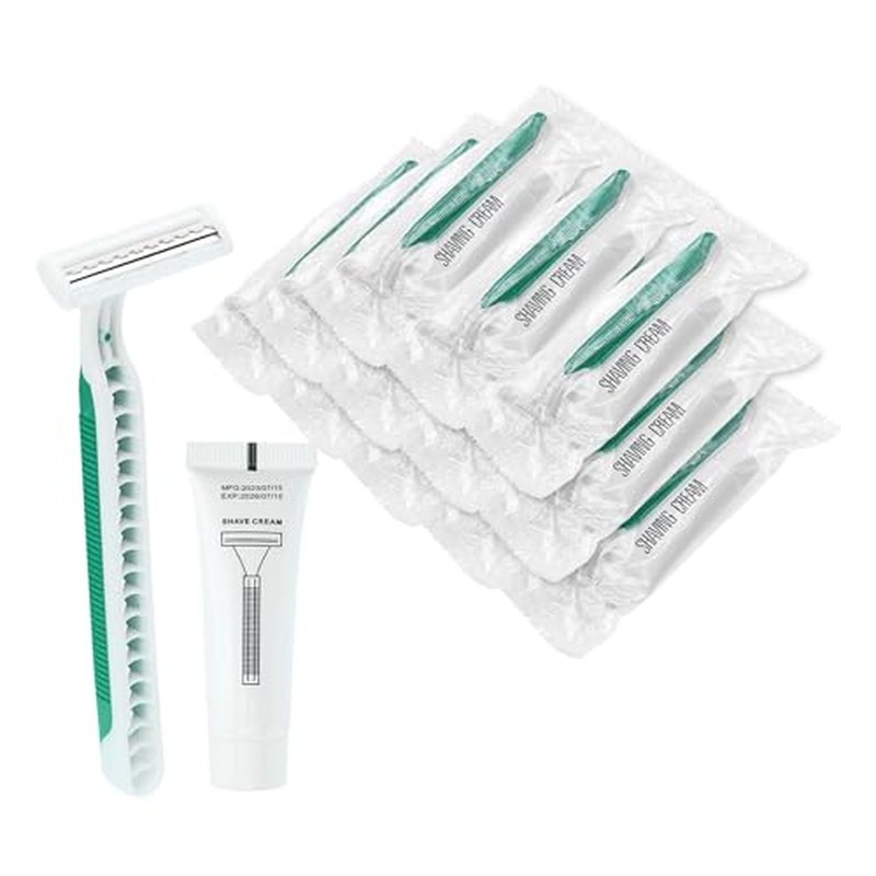 Disposable Razors in Bulk Pack of 30,Green Disposable Shaving Razors Individual Wrapped Twin Blade Bulk Disposable Razors with Clear Cap and 10g Shaving Cream for Homeless,Hotel,Travel,Charity,Shelter