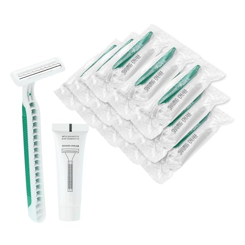 Disposable Razors in Bulk Pack of 30,Green Disposable Shaving Razors Individual Wrapped Twin Blade Bulk Disposable Razors with Clear Cap and 10g Shaving Cream for Homeless,Hotel,Travel,Charity,Shelter