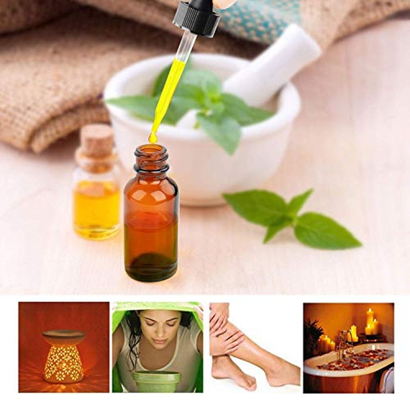 Nelipo 1oz Amber Glass Bottles for Essential Oils with Glass Eye Dropper - Pack of 12