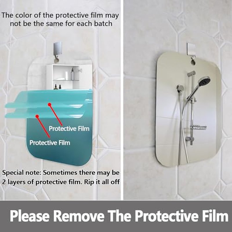 Shower Mirror Fogless for Shaving, Medium 8 x 6 inch Fogless Mirror for Shower, Small Wall Hanging Portable Travel Camping Mirrors, Unbreakable Handheld Locker Shave Mirror Makeup Plastic, Bathroom