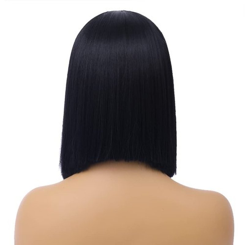 BERON 12 Inches Black Wig Short Straight Bob Wig Black Bob Wigs Heat Resistant Synthetic Wigs with Wig Cap