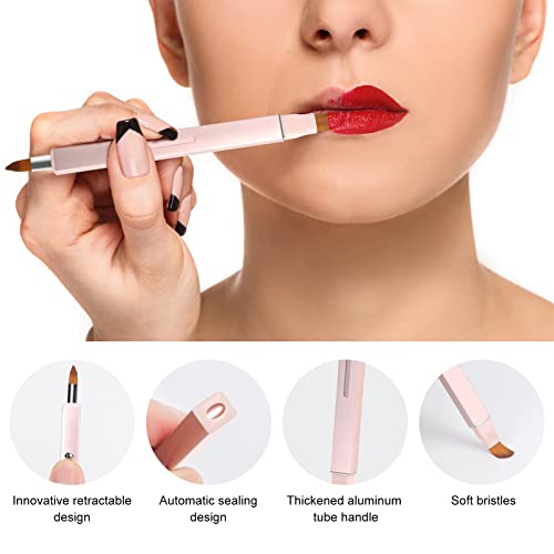 Unaone Retractable Lip Brush for Lipstick, 2 Pieces Double-ended Lip Applicator with Cap, Portable Lip Liner Brush Lip Gloss Eyeshadow Smudge Concealer Brush (Black/Gold)