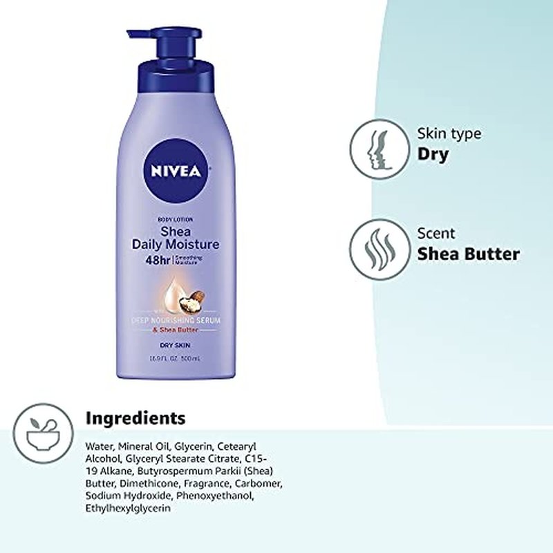 NIVEA Shea Nourish Body Lotion, Dry Skin Lotion with Shea Butter, Pack of 6, 2.5 Fl Oz Travel Size Toiletries