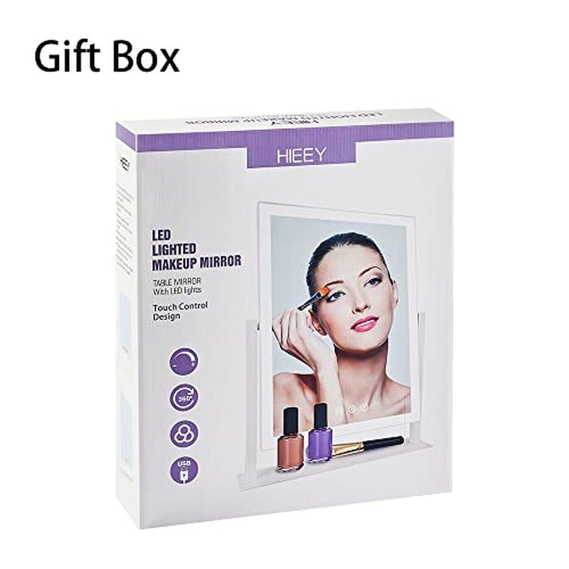 HIEEY Hollywood Vanity Mirror with Lights, Makeup 9 Dimmable Bulbs Three Color Lighting Modes, and 5X Magnification Mirror, Smart Touch Control, 360°Rotation (White)