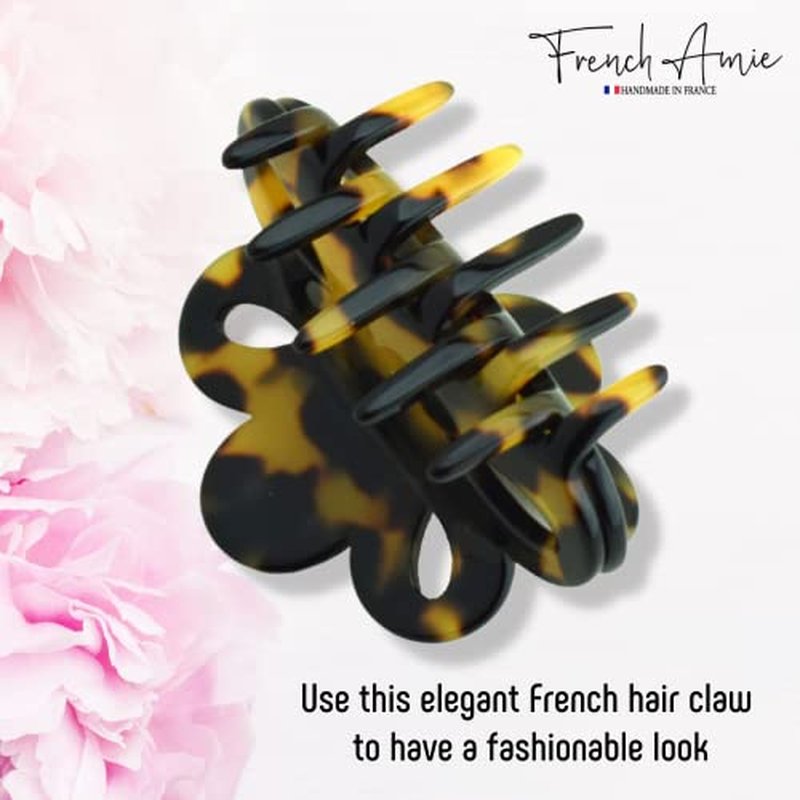 French Amie Flower Small 2 1/4" Handmade Cellulose Acetate Covered Spring Claw No Slip Grip Hair Clips Claw Girls Hair Claw Clips Jaw Fashion Durable Styling Paris Hair Accessories for Women, Made in France (Cream Ivory)