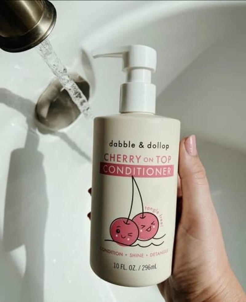 Dabble & Dollop Cherry on Top Conditioner - Natural Shine & Detangler for Kids, 100% USA-made, Paraben & Sulfate Free, Vegan, Gluten-free, Tear-Free (10oz)