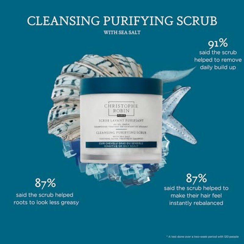 Christophe Robin Cleansing Purifying Scrub with Sea Salt for Oily and Itchy Scalp Detox 250ml (Low Dioxane)