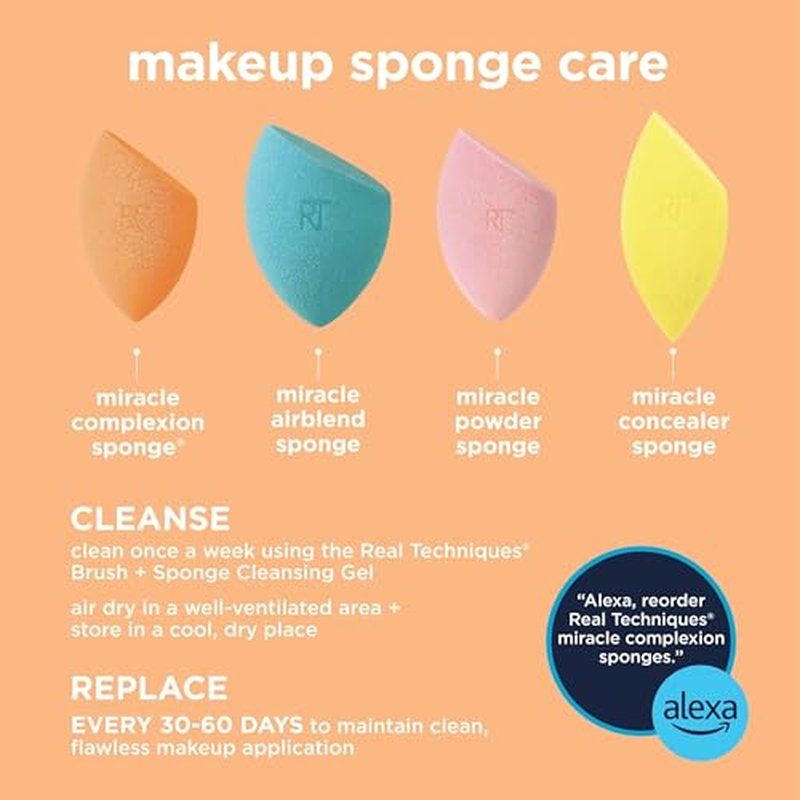 Real Techniques 5 Piece Everyday Essentials Makeup Brush Set, 4 Brushes & Makeup Sponge, For Foundation, Blush, Contour, Eyeshadow, & Powder, Travel Gift Set, Stocking Stuffer, Cruelty-Free & Vegan
