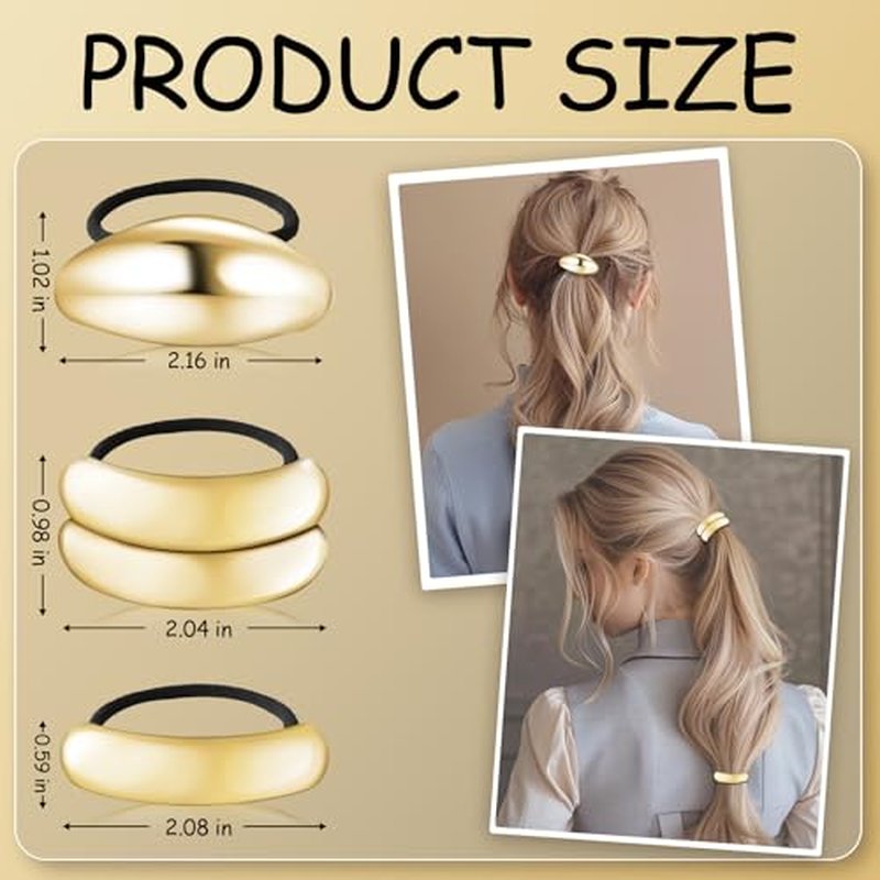 Gold Hair Cuffs 3PCS Gold Ponytail Cuff Hair Tie for Women Metal Hair Cuff Wrap for Thick Hair Cute Geometric Hair Accessories