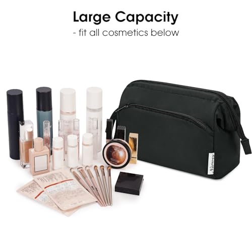 Narwey Makeup Bag Women Wide-open Make up Bag Travel Cosmetic Bag Organizer Toiletry Bag for Cosmetics Toiletries Accessories (Black)