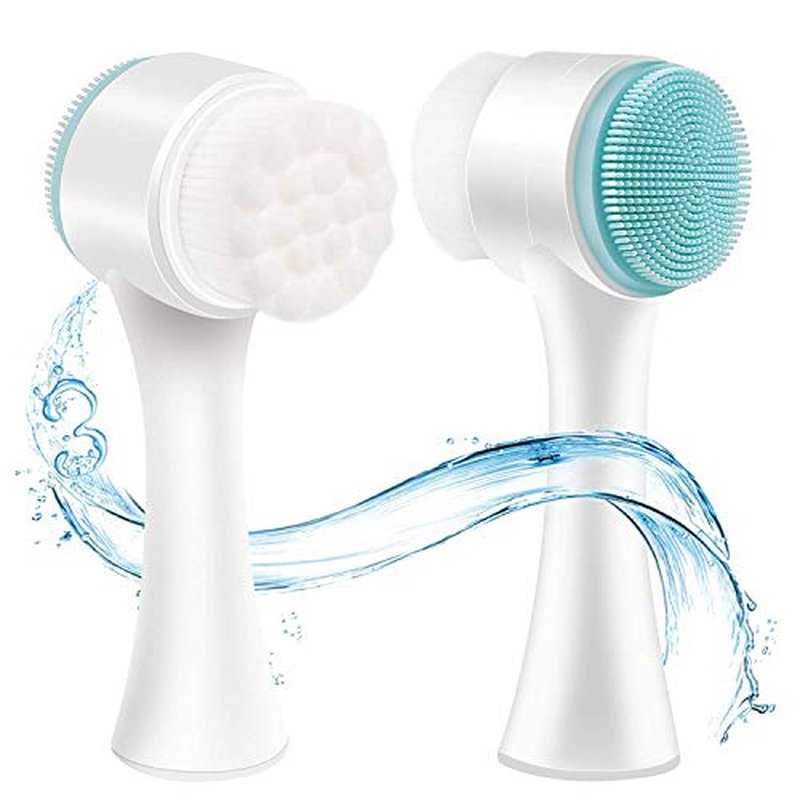 Manual Facial Cleansing Brush, 2-in-1 Skin Care face Brush, Silicone Facial Scrubber Manual Dual Face Wash Brush for Deep Pore Exfoliation Massaging (Blue)