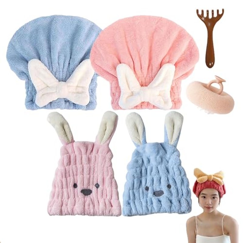 TETNYWP Beyonddraw Super Absorbent Hair Towel Wrap for Wet Hair, Microfiber Hair Towel Wrap for Women Long Hair, Towel Hair Wrap for Kids, Curly Hair Drying Towels Fast Dry (4PCS-Mix)