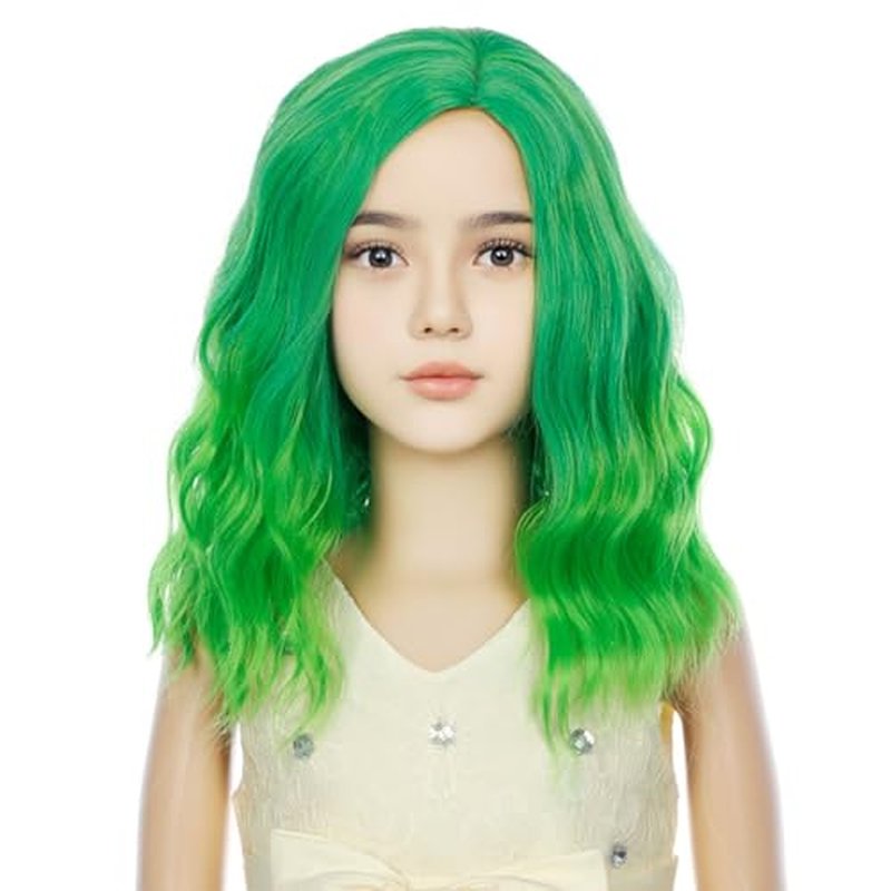 DUDUWIG Kids Green Ombre Wig Children Short Light Green Wavy Curly Bob Wigs Synthetic Hai for Halloween Costume Cosplay