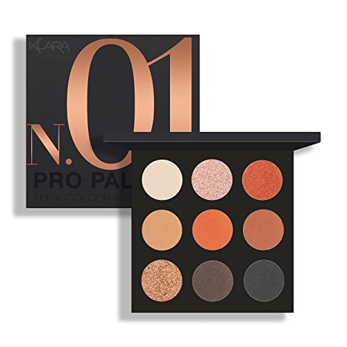 Klara Cosmetics Pro Eyeshadow Palette No 1 Bold Vibrant Long Lasting 100% Colour Pigment Earthy Peach Coral Nude