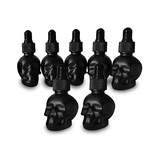 MINELEVEN 7 pcs Set 10ml Mini Skull Glass Dropper Bottle Leakproof Essential Oils Bottle for Storage and Travel (7pcs black skull bottle)