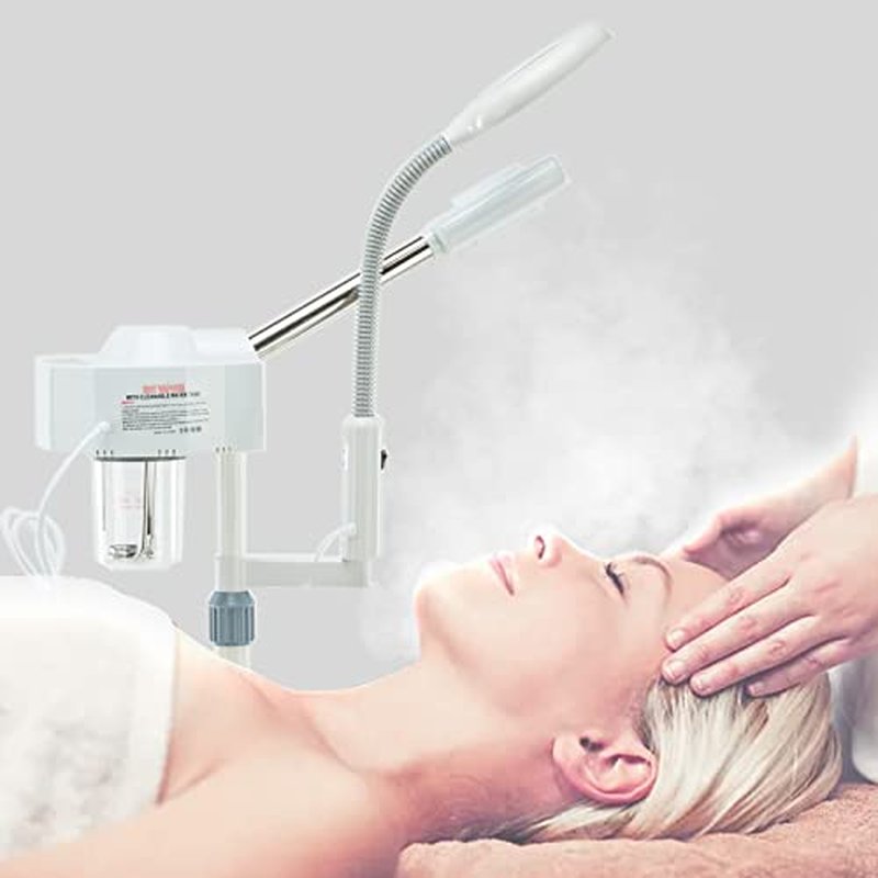 Professional Facial Steamer 2 in1 Steamer for Face 5X LED Magnifying Lamp Hot Ozone Facial Steamer for Esthetician Beauty Face Equipment Use at Home or Salon（White）