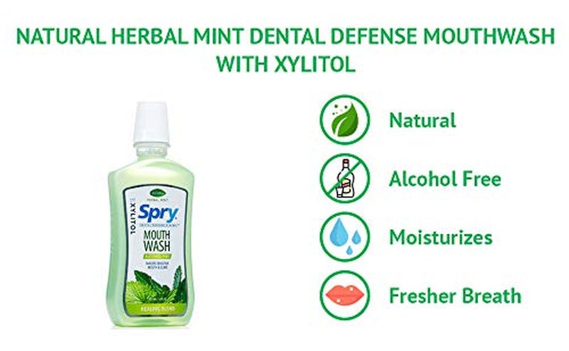 Spry Xylitol Mouthwash Fluoride Free with Enamel Support, Gentle, Natural Healing Herbal Mint - 16 fl oz (Pack of 2)