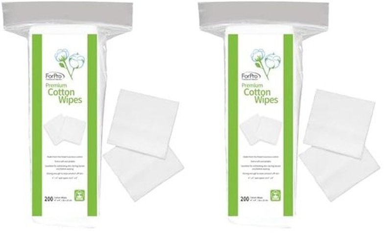 ForPro Premium Cotton Wipes, 100% Cotton, Extra-Soft, for Cosmetic, Nail, and Personal Care, 4” x 4”, 200-Count (Pack of 2)