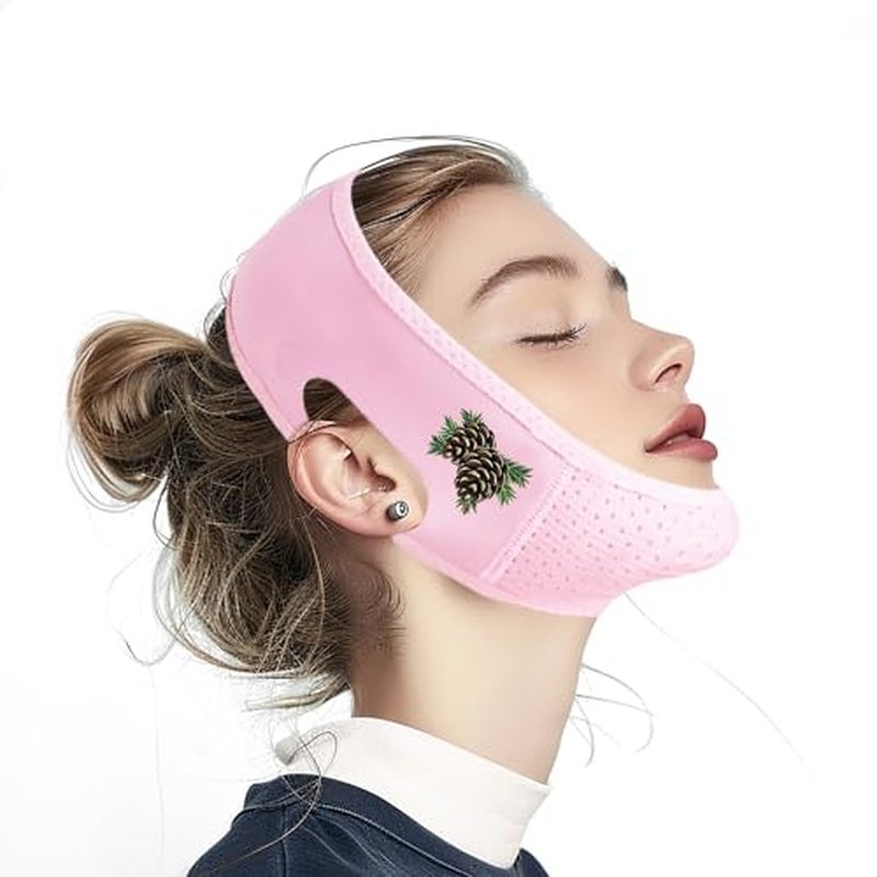 Yuibthr Chin Strap for Sleeping, V Line Lifting Mask, Reusable Face Strap, Jaw Exerciser (Pink-Pinecone-S)