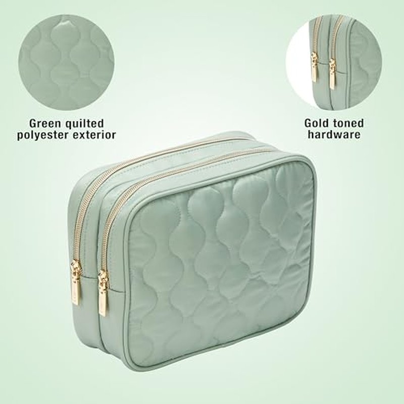 Conair Double Zip Toiletry Travel Bag-Makeup Organizer, Sage Green, 1 Count (Pack of 1)