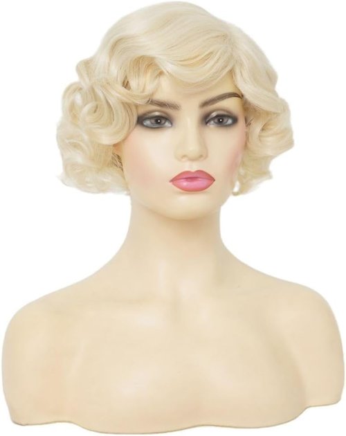 Salaibs Blonde Finger Wave Wig for Women 1920s Short Curly Synthetic Flapper Wig Heat Resistant Vintage Cosplay Costume Hair Wig