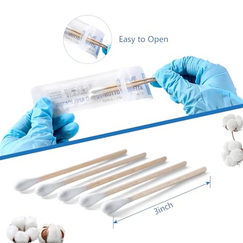 JMU Sterile Cotton Tipped Applicators 3", 200 Count Sterile Cotton Swabs, Wood Shaft Medical Swabs