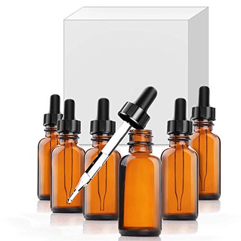 Yesker Amber Glass Bottles for Essential Oils with Glass Eye Dropper 30 ml (1oz) for Essential Oils, Chemistry Lab Chemicals, Colognes & Perfumes (12 pack)