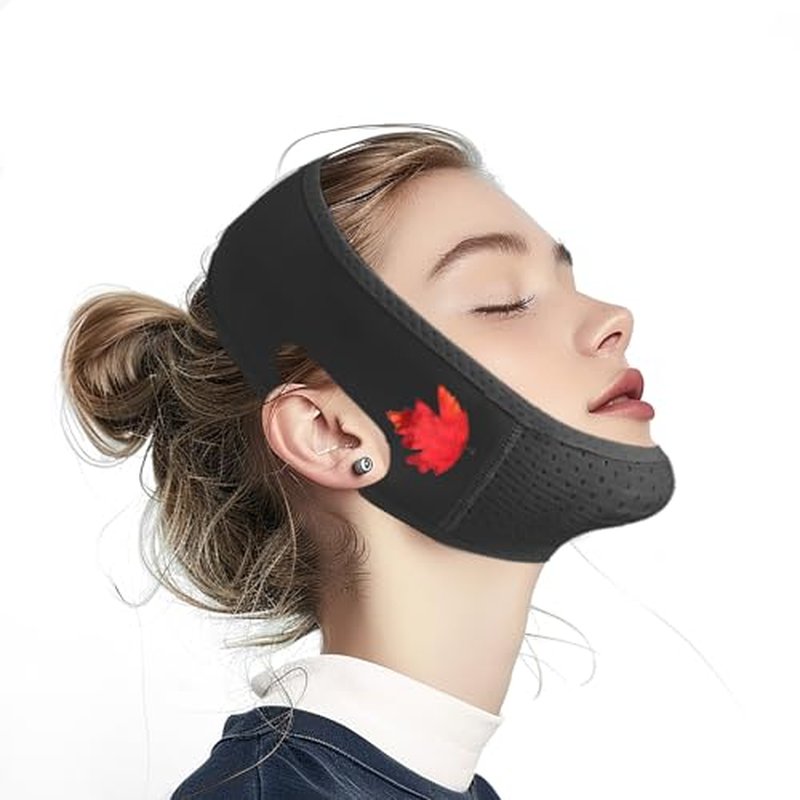 Yuibthr Chin Strap for Sleeping, V Line Lifting Mask, Reusable Face Strap, Jaw Exerciser (Black-Fall Maple Leaf-P)