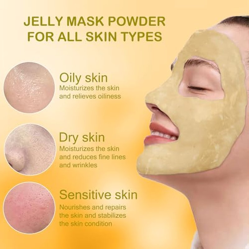 CarPerif Jelly Mask for Facials Professional Natural Gel Face Masks, Hyaluronic acid Hydrating Rubber Mask Jar Face Mask SkinCare 23 Fl Oz (24K Gold)