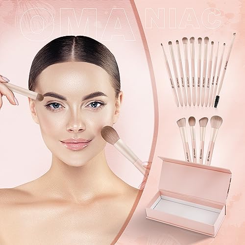 OMANIAC Makeup Brushes Set (15Pcs), Premium Synthetic Powder Concealers Eye Shadows Blush Professional Make Up Brushes Set, Perfect Birthday Gifts for Women.(Pink)