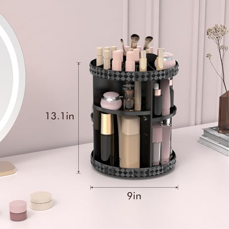 Rosoenvi Rotating Makeup Organizer, 360° Spinning Skincare Organizers, Adjustable Layer Cosmetic Storage Lazy Susan Makeup Organizers for Dresser Bathroom, Medium, Black