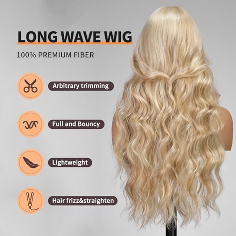 KOME Natural Brown Wigs with Bangs,Brown Long Wavy Wig for Women,Long Curly Wigs Dark Roots Synthetic Hair Wig for Party Daily Use 24IN