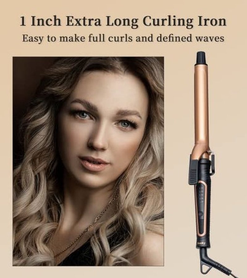 Svoky 1 Inch Tourmaline Ceramic Curling Iron | Professional Wand for Full Curls | Fast Heat Up, Dual Voltage for Travel