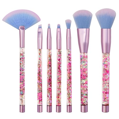 Hawetimher Kids Makeup for Little Girls,Glitter Unicorn Foundation Fan Powder Blush Lip Highlight Eye shadow Eyebrow Brushes Set with Liquid Flows and Case for Girls Teen Women as Gift Present