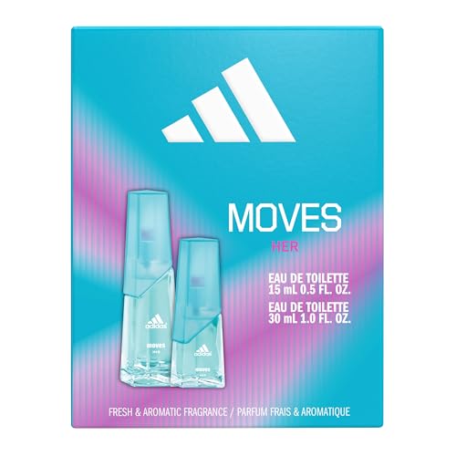 adidas Moves for Her Giftset 0.5 fl oz EDT + 1 fl oz EDT, Notes of Grapefruit, Peppermint, Tomato, Women's Fragrance, Long Lasting, Sporty Fragrance, Travel Size