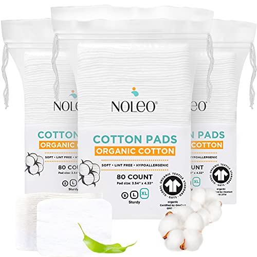 Organic Cotton Rounds Compatible with Makeup Products, Eye Makeup Remover Pads and Baby Wipes, Small, 300 Count - Noleo