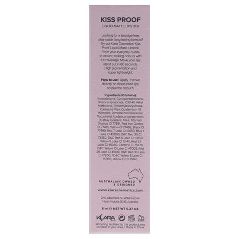 Klara Cosmetics Kiss Proof Lipstick Liquid Matte - Liquid Lipstick for Women - Long Lasting Lipstick - 14 Chocolate Temptation - 0.3 oz