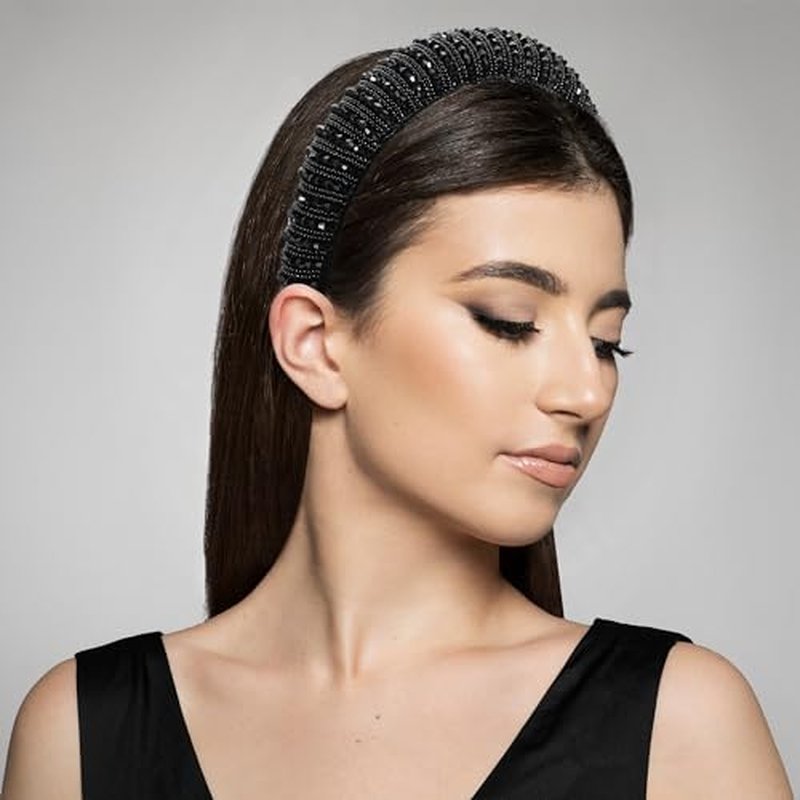 VOCOSTE Crystal Headband, Rhinestone Hairband for Women, Black, 1.2 Inch Wide
