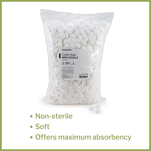 McKesson Cotton Balls [4000 Count] Bulk, 100% Pure Cotton Balls for Face, Nail Polish Remover, Makeup, Medium, 2000 Count, 2 Boxes