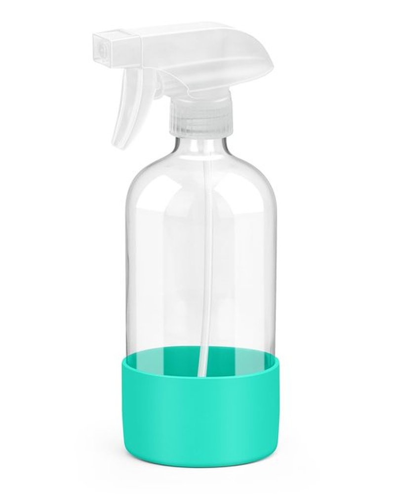 Roinisor Glass Spray Bottles with Silicone Sleeve Protection, Empty 16OZ Reusable Spray Bottles, Refillable Containers with Spray Nozzles for Cleaning Solutions, Plants and Essential Oils 1 Pack Green
