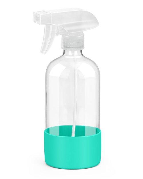 Roinisor Glass Spray Bottles with Silicone Sleeve Protection, Empty 16OZ Reusable Spray Bottles, Refillable Containers with Spray Nozzles for Cleaning Solutions, Plants and Essential Oils 1 Pack Green