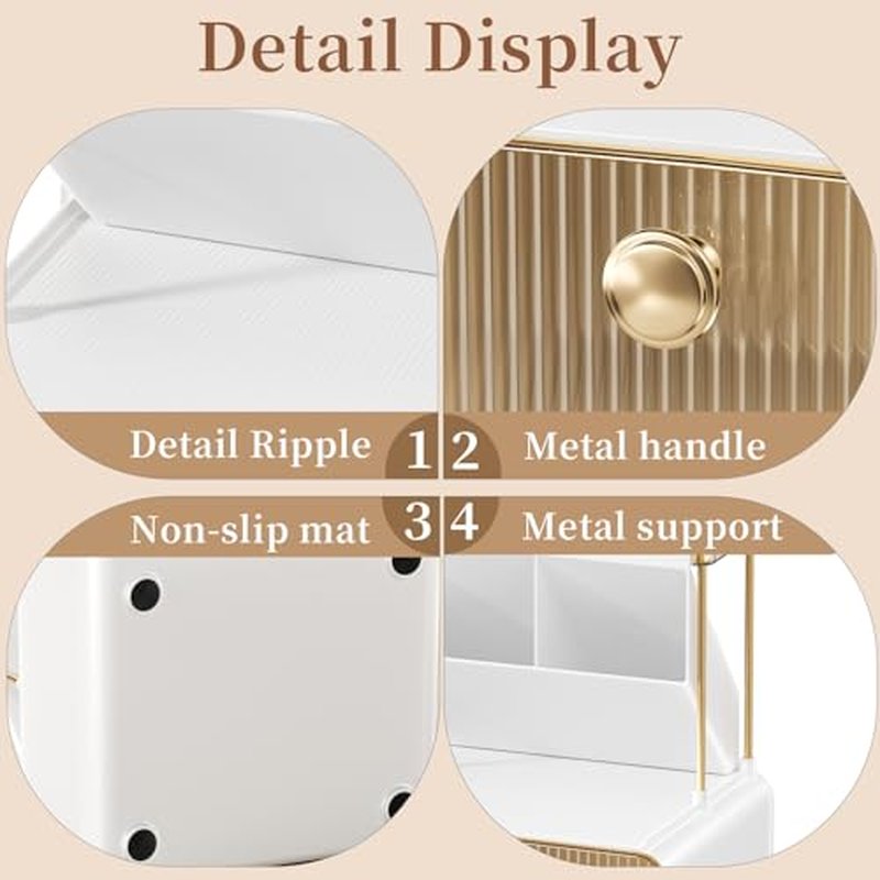 Anlynwooh Makeup Organizer with Drawer, Bathroom Organizers and Storage，Makeup Brush Holder,Lipstick and Perfume Organizer,Cosmetic and Vanity Organizer,Desk Organizer (AMBER)